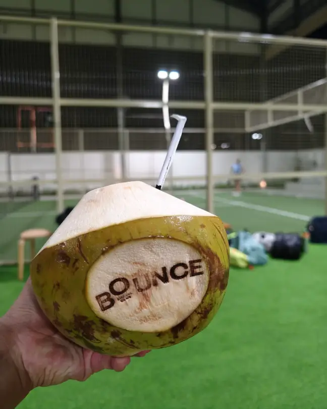 A Bounce-branded coconut courtside