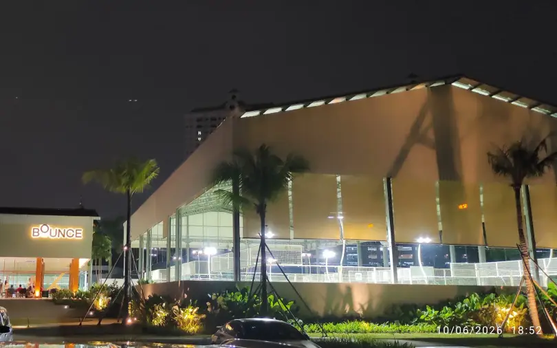 The club lit up at night