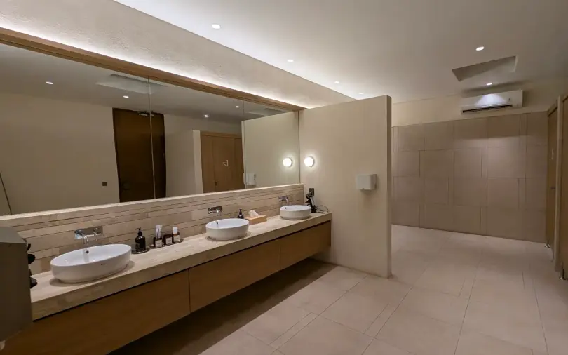 Changing room vanity with stone basins